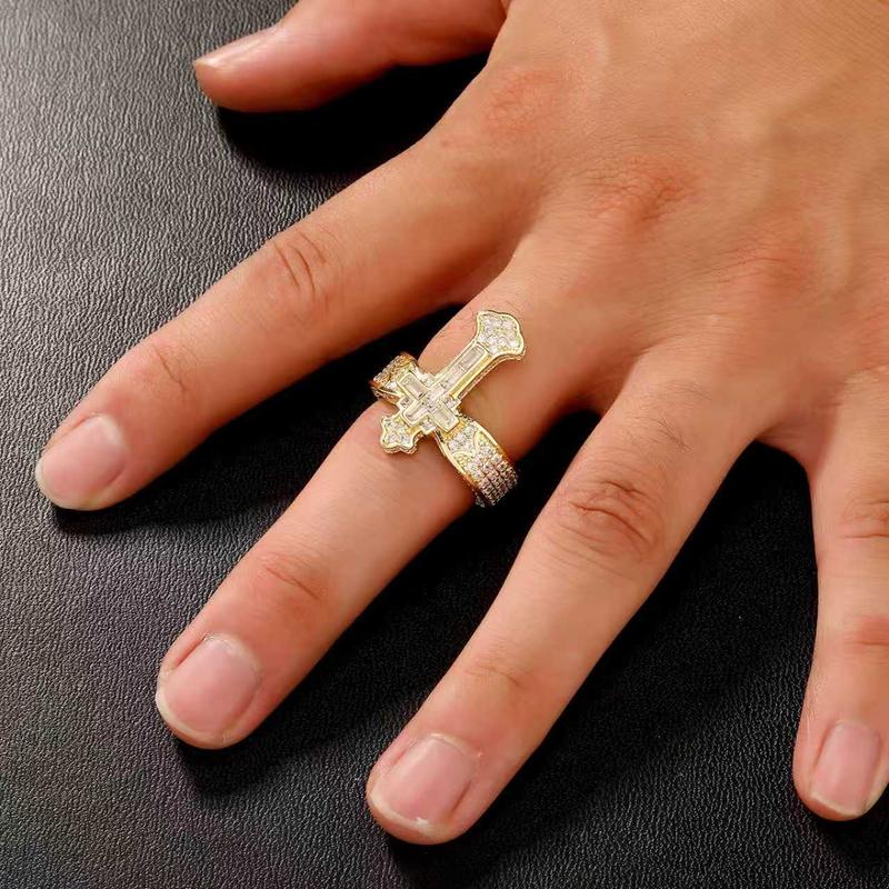 (CR004N) Vintage Crest Cross Ring 5A CZ Hand-Set Antique Finish Unisex Heritage Gift Statement Jewelry for Men & Women