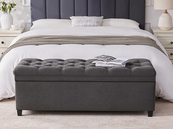50" Storage Ottoman Bench, Tufted Ottoman with Storage Bench for Living Room, Large End of Bed Bench Ottomans, Modern Entryway Benches, Window & Bedroom Benches for Foot of Bed