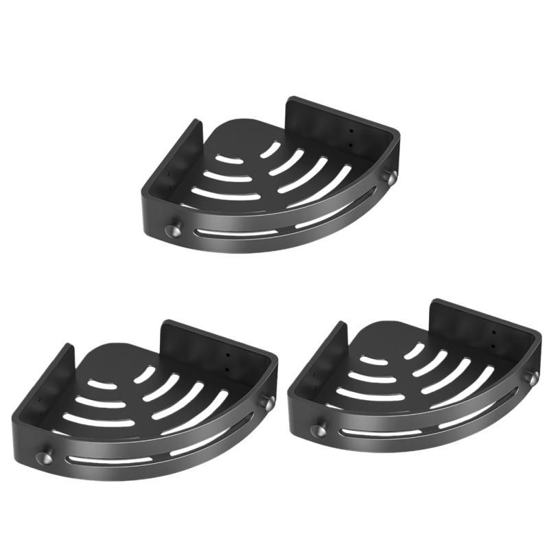 2-3-Pack Gun Gray ABS Triangular Suction Cup Shower Caddy 3-Tier Corner Shelves No Drilling Bathroom Organizer 40lbs Load Capacity Towels Hook Toiletries Storage Rack