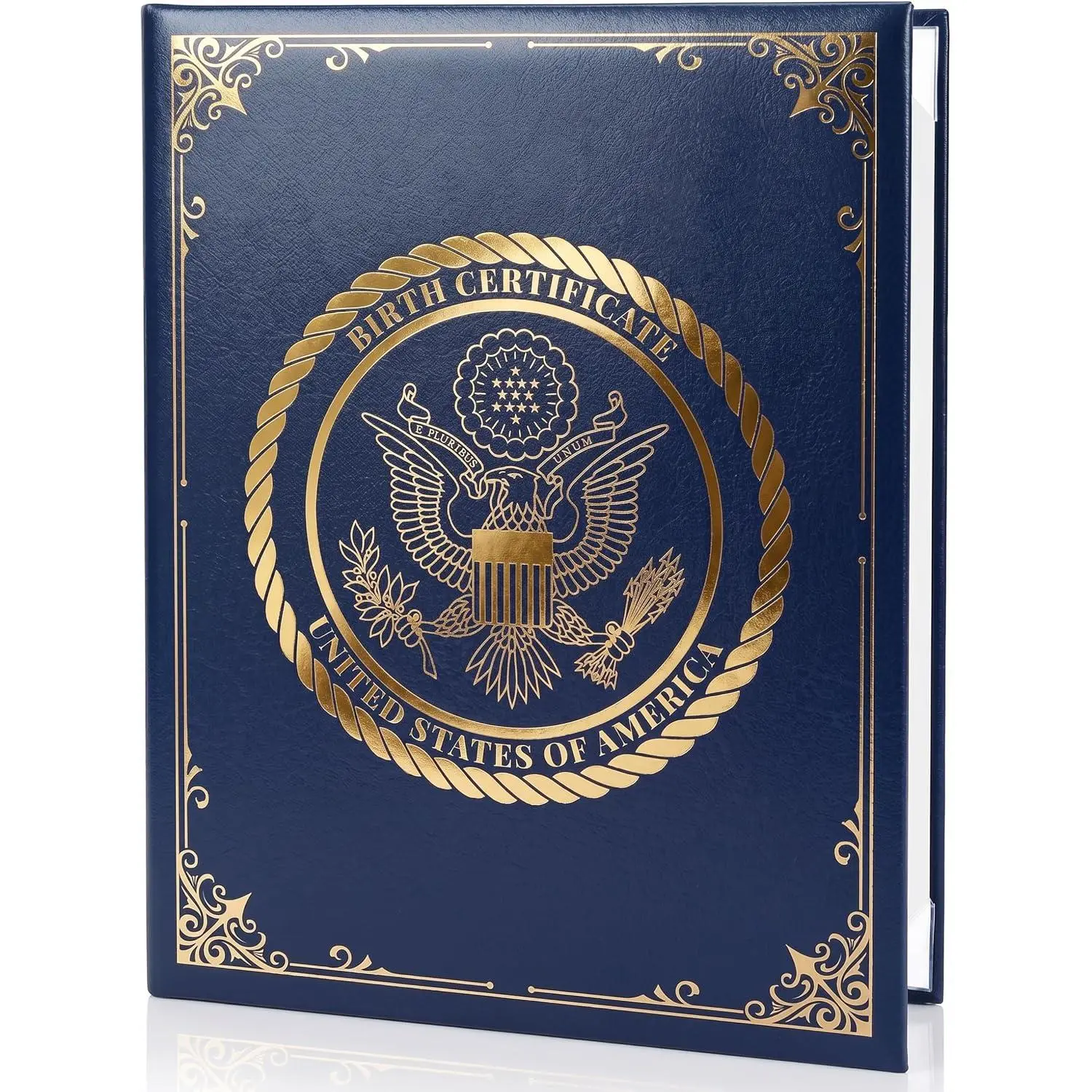 Birth Certificate Holder 8.5x11 Blue - Faux Leather Document Protector for Records Letter Size - Durable Birth Certificate Document Holder Sleeve - Protective  Folder with  Foil Cover