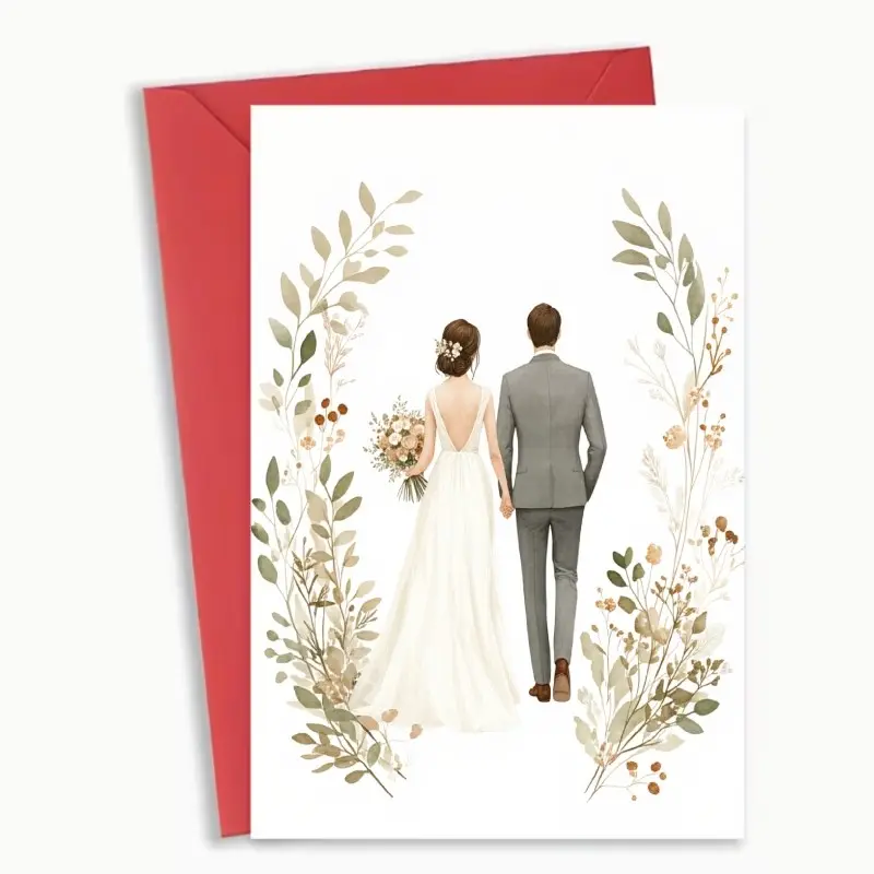 Elegant Wedding Invitation Card with Envelope, Floral Design, Neutral Tone, Suitable for Weddings, Birthdays, Special Events