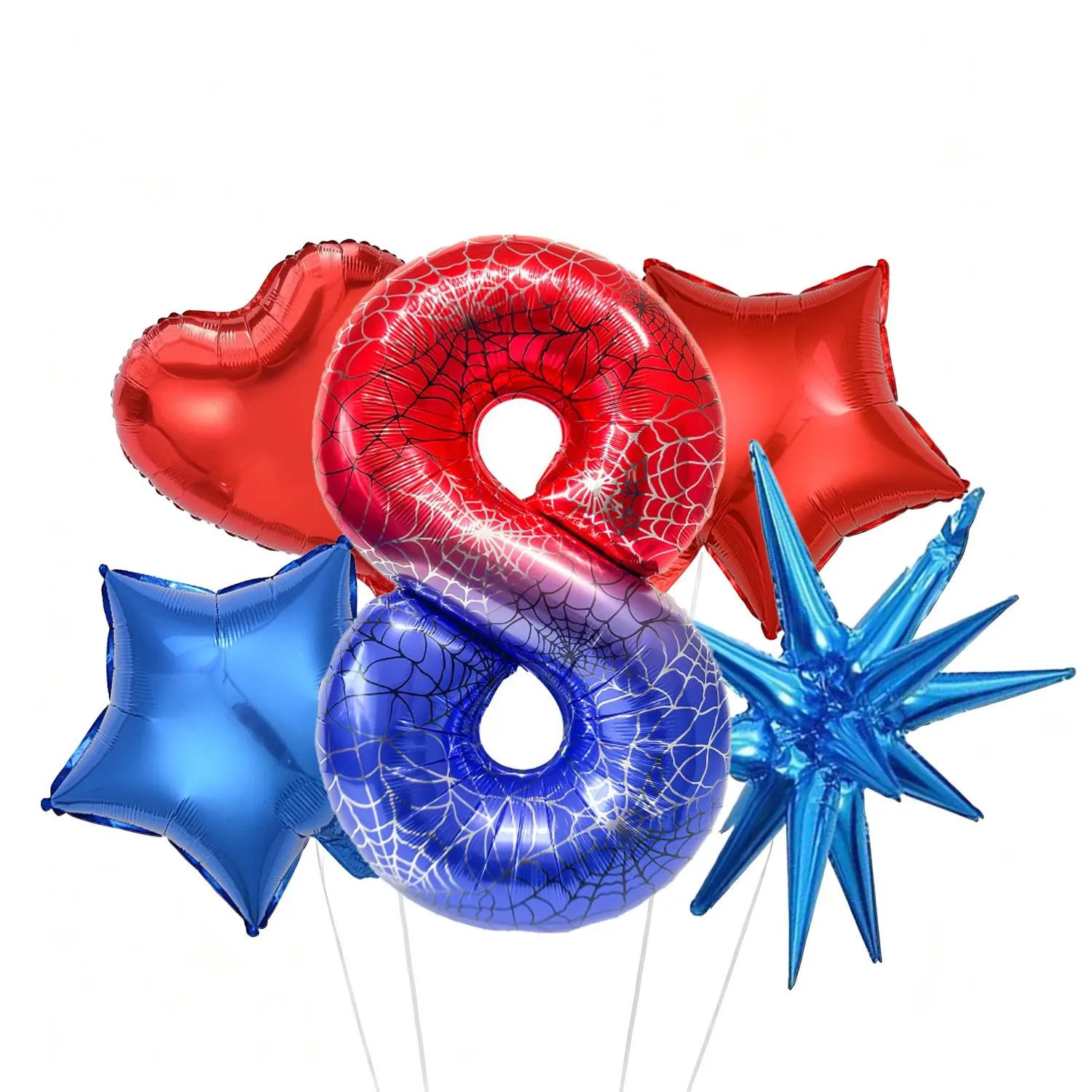 40 Inch Blue Gradient Spider Number Balloon, Theme Balloon with Star and Heart, Boy Birthday Party Decoration Supplies