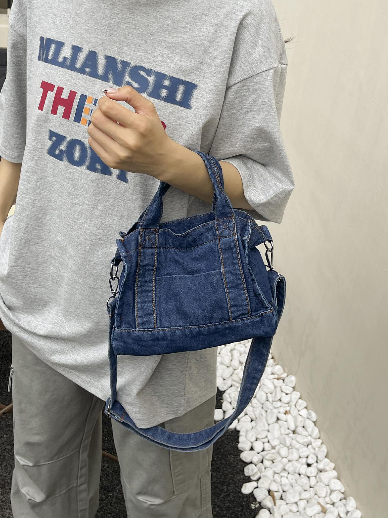 Women's lightweight vintage denim mini handbag, detachable and adjustable wide shoulder strap, small handheld denim wallet, casual daily crossbody bag suitable for daily commuting to work