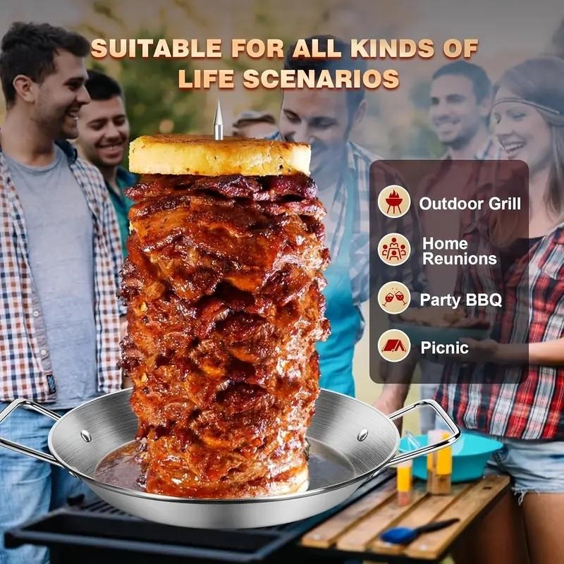 Stainless Steel BBQ Grill Set, Includes 3 Detachable Skewers and 2 Cleaning Brushes, Ideal for Home Kitchen, Outdoor Grilling, Family Activities