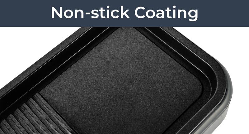 Pukomc 2-in-1 Electric Grill: Reversible non-stick grill/griddle, adjustable temp, detachable & dishwasher-safe. 1500W, stainless steel, drip tray, separate temp control.