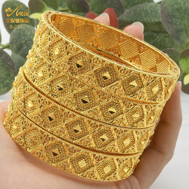 Dubai Charm Hard Bracelets Bangles For Women Gold Plated Indian African Ethiopian Arabic Hand Jewelry Wedding Gifts