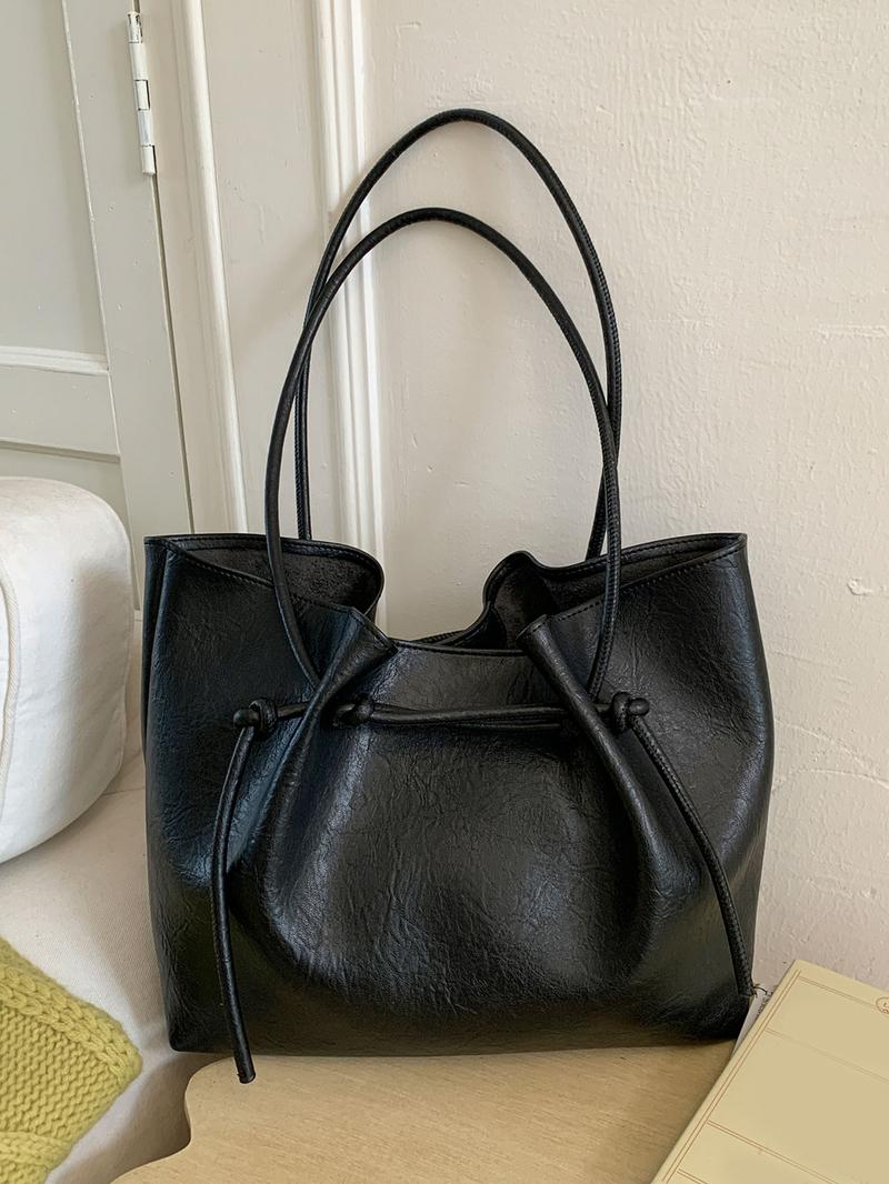 Texture casual and fashionable versatile shoulder bag, niche design retro large capacity underarm bag, generous temperament simple bucket bag, suitable for commuting to work, daily going out for classes, PU Tote Satchel