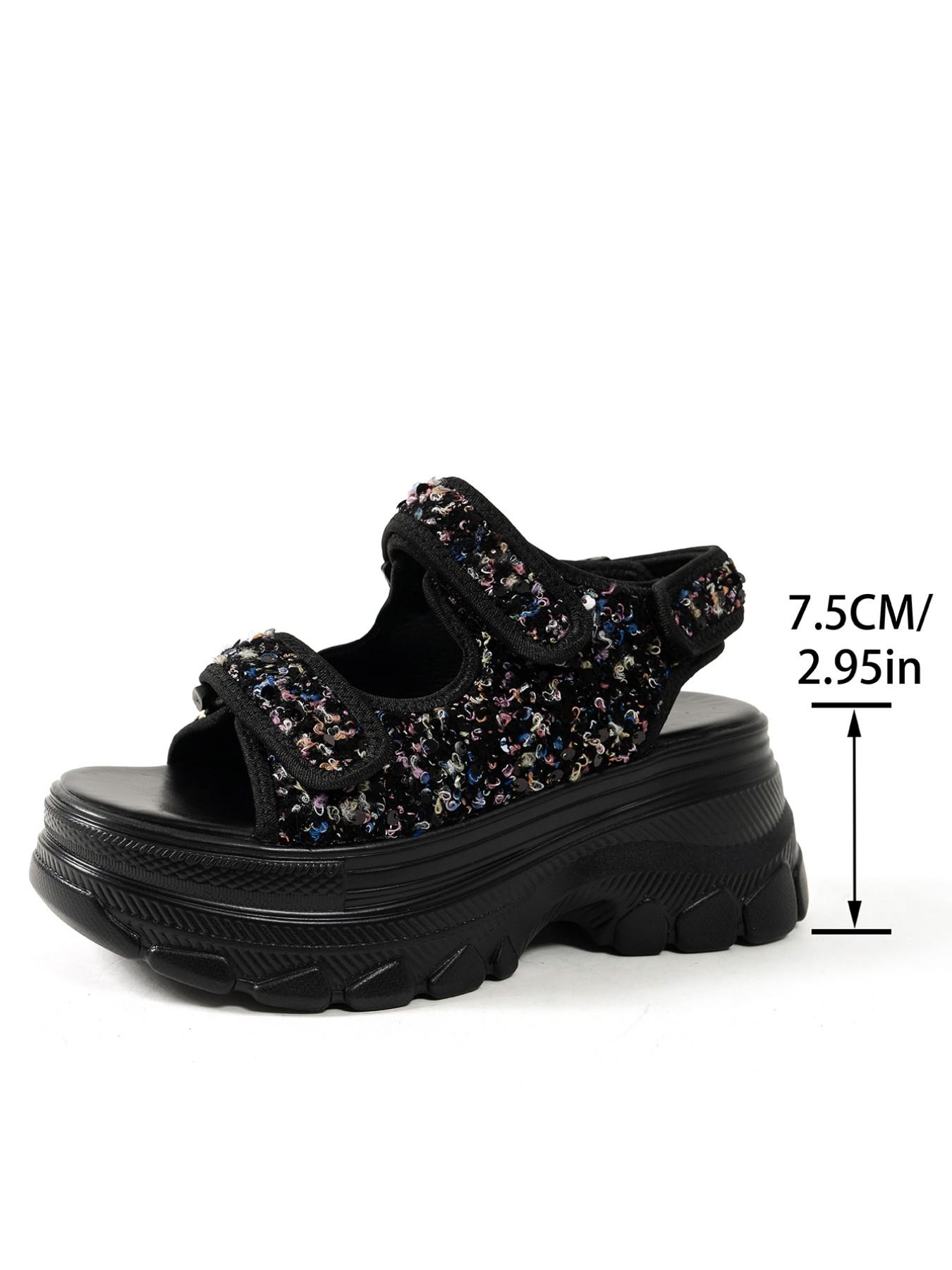 Vintage Artistic Colorful Thick Sole Sandals, Mixed Yarn Chunky Flower Design, Artisanal Style, Comfortable Summer Footwear