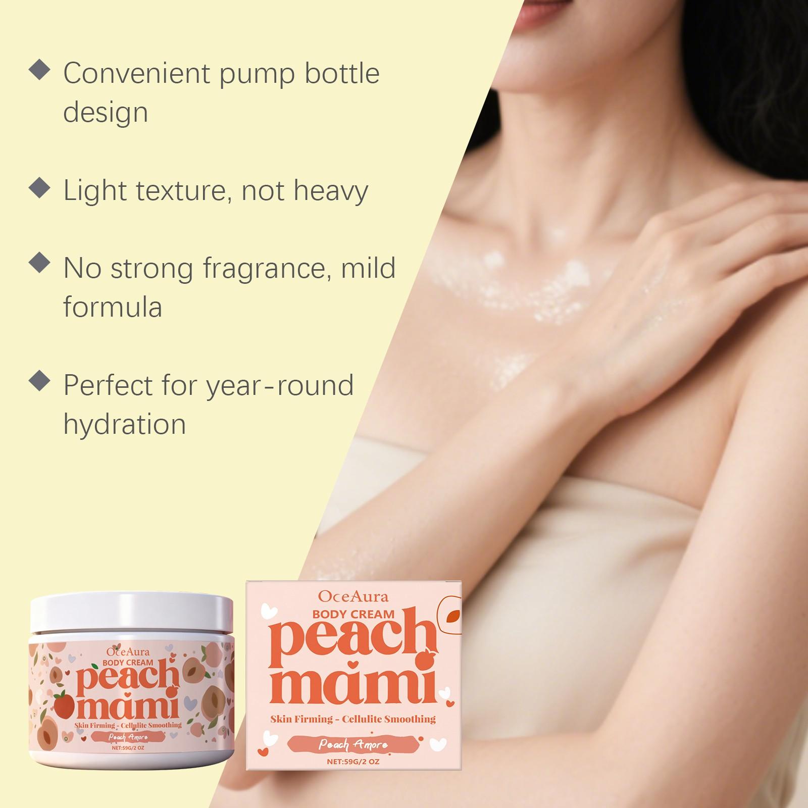 Peach Mami Firming Body Cream, Caffeine & Hyaluronic Acid for Smooth, Glowing, Hydrating Skin, Moisturizing & Nourishing Formula, Body Care