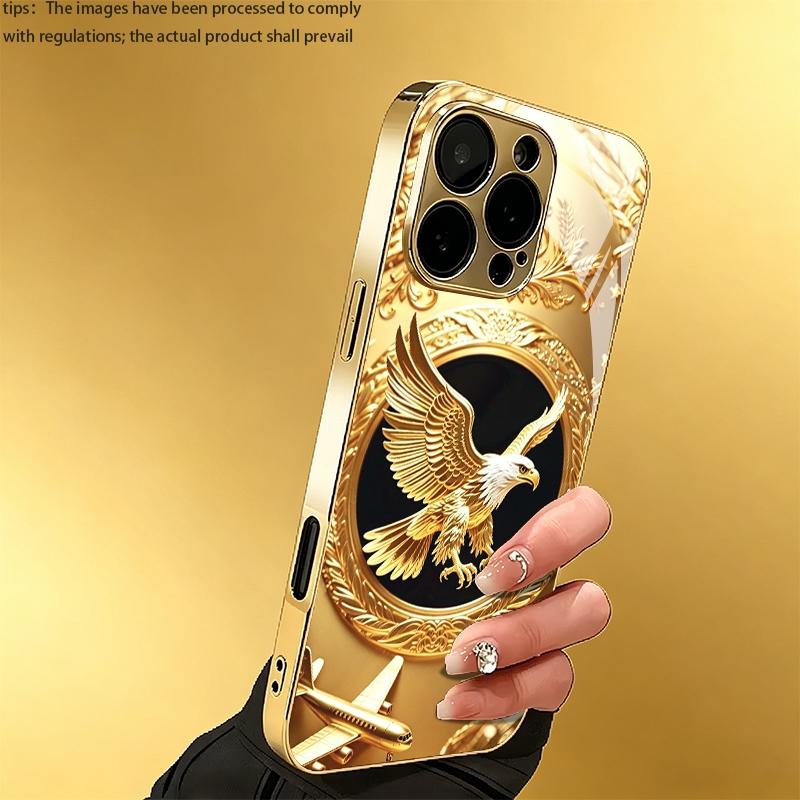 Majestic white-headed golden eagle phone case suitable for OPPO Reno2 F/Reno3 Pro 5G/Reno4/Reno4 Pro/Reno4 5G/Reno4 Pro 5G/Reno5 4G/Reno5 Pro 5G/Reno6/Reno6 5G/Reno6 Z Light luxury gold glass texture phone case