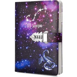 A5 Creative Password Lock Journal PU Leather Combination Lock Locking Diary Notepad (Scorpio)