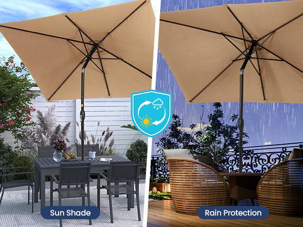 RoyalCraft 6.5 x 10FT Large Patio Umbrella, Outdoor Rectangle Umbrella with Aluminum Pole, Outdoor Table Market Umbrella with Crank, 6 Steel Ribs, Polyester Canopy for Patio Garden, Pool, Lawn, Backyard