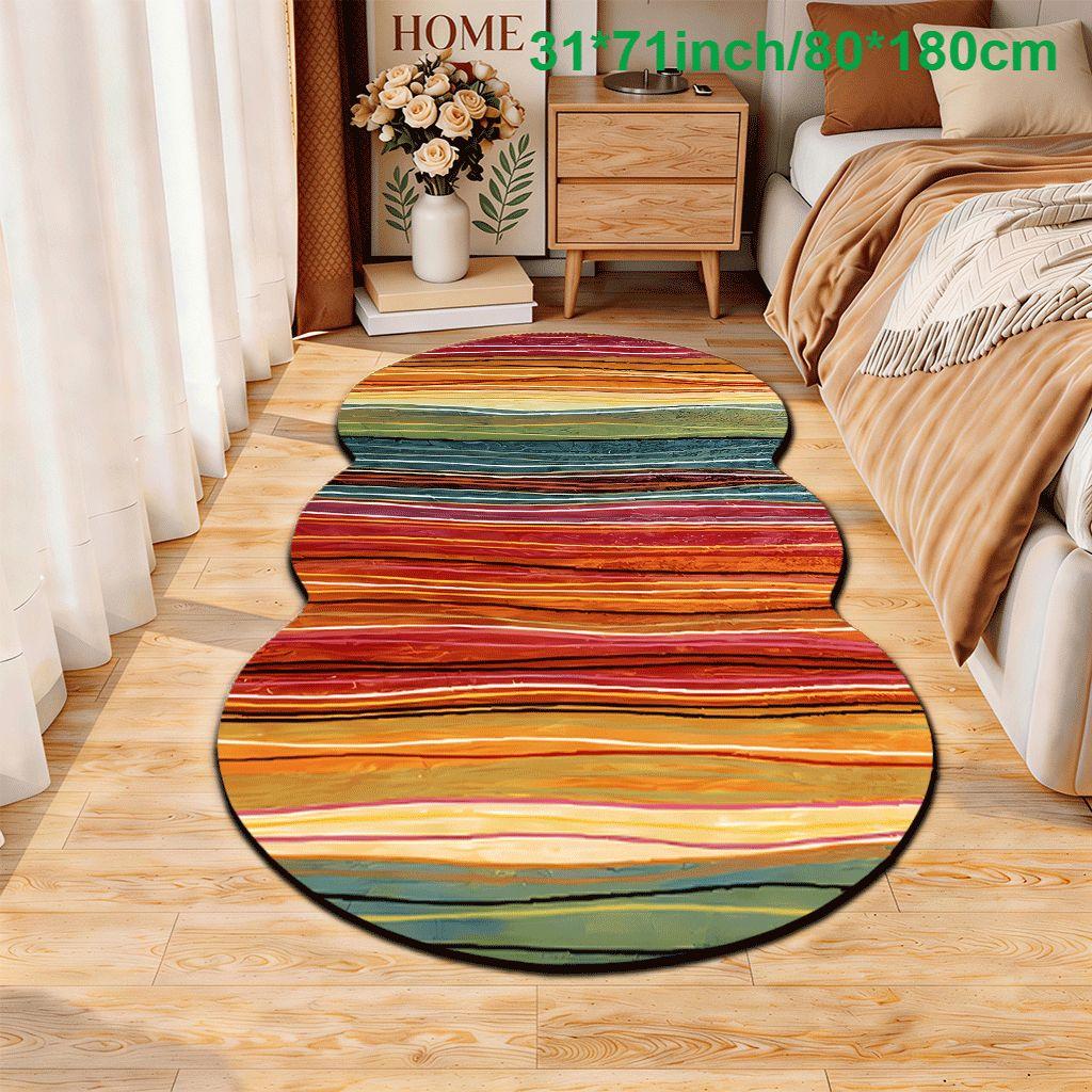 Boho Rainbow Stripe Velvet Carpet, Non-Slip, Ideal for Bedroom, Room, Entryway, Bathroom, All Seasons, Durable & Easy Care