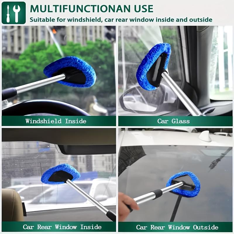 8pcs Windshield Cleaning Kit, Car Cleaning Supplies, Including 5 Reusable And Washable Microfiber Pads And Car Windshield Wiper Set with Retractable Handle