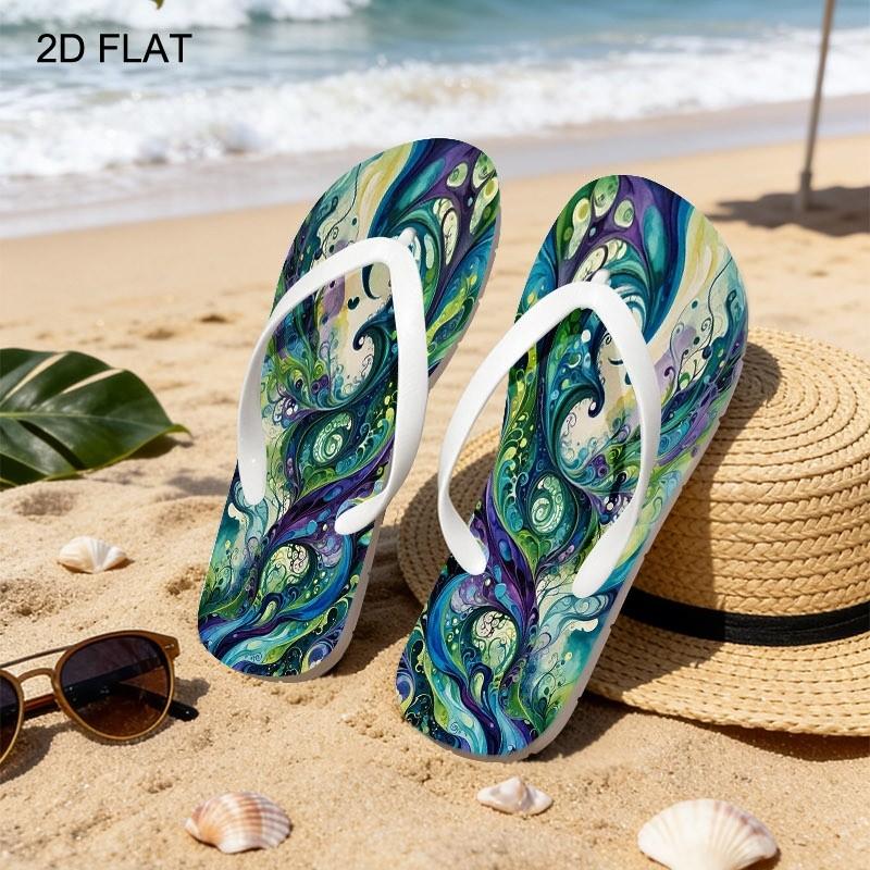 New Women'S Flip Flops for Summer 2026, Featuring Open Toe Design And Available in Various Colors And Sizes. These Flat-Heeled Sandals Showcase a Lively Swirl Pattern, Perfect for Mother'S Day, Easter, Holiday Gifts, Women Shoes