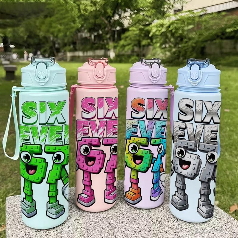 1pc 67 Plastic Water Bottle, Blue,Green,Purple,Pink,Cute Printed Design Plastic Sports Bottle, Flip Top, Reusable, 25oz 750ml Lightweight Leak Proof Travel Drinks Bottle Drinking Cup Running, Ideal Gift for Birthday, Easter, Valentine's Day
