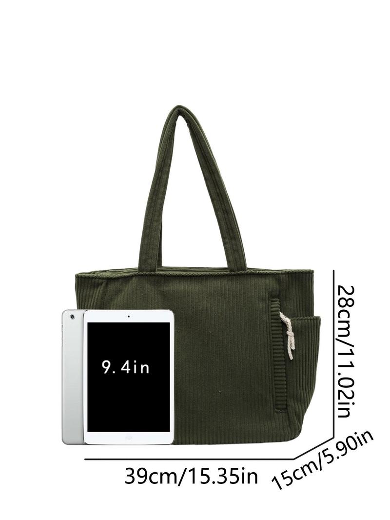Women's Solid Color Corduroy Tote Bag, Fashionable Large Capacity Shoulder Bag for Work & Daily Used, Casual Trendy Versatile High-quality Daily Commuting Bag