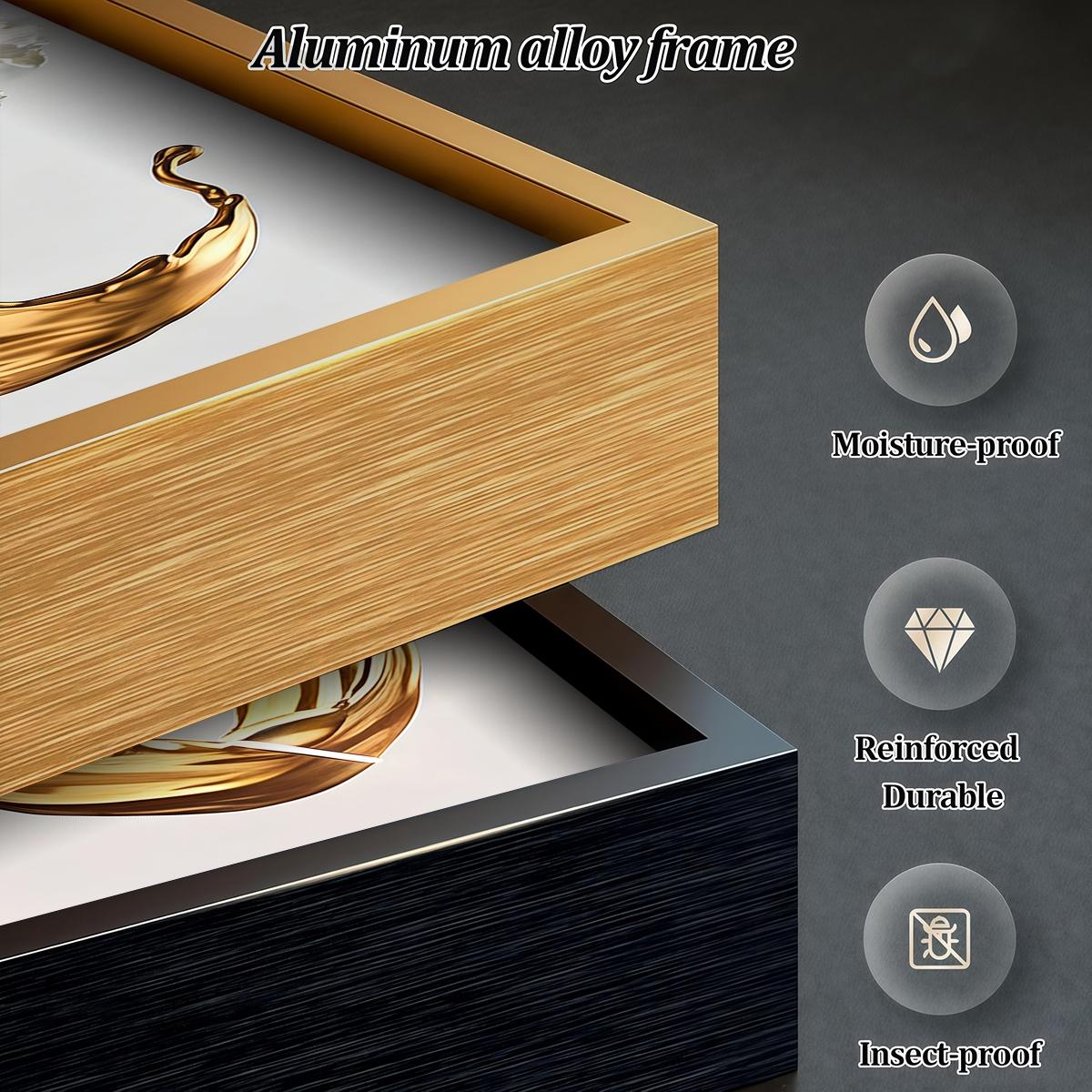 3 Counts Aluminum Alloy Framed Painting, White Flowers With Golden Liquid Art Pictures, Home Decoration For Living Room, Bedroom, Office, Restaurant, Hallway Wall Decor, Odorless Print Artwork, Luxury Perfect Gift For Friends And Family