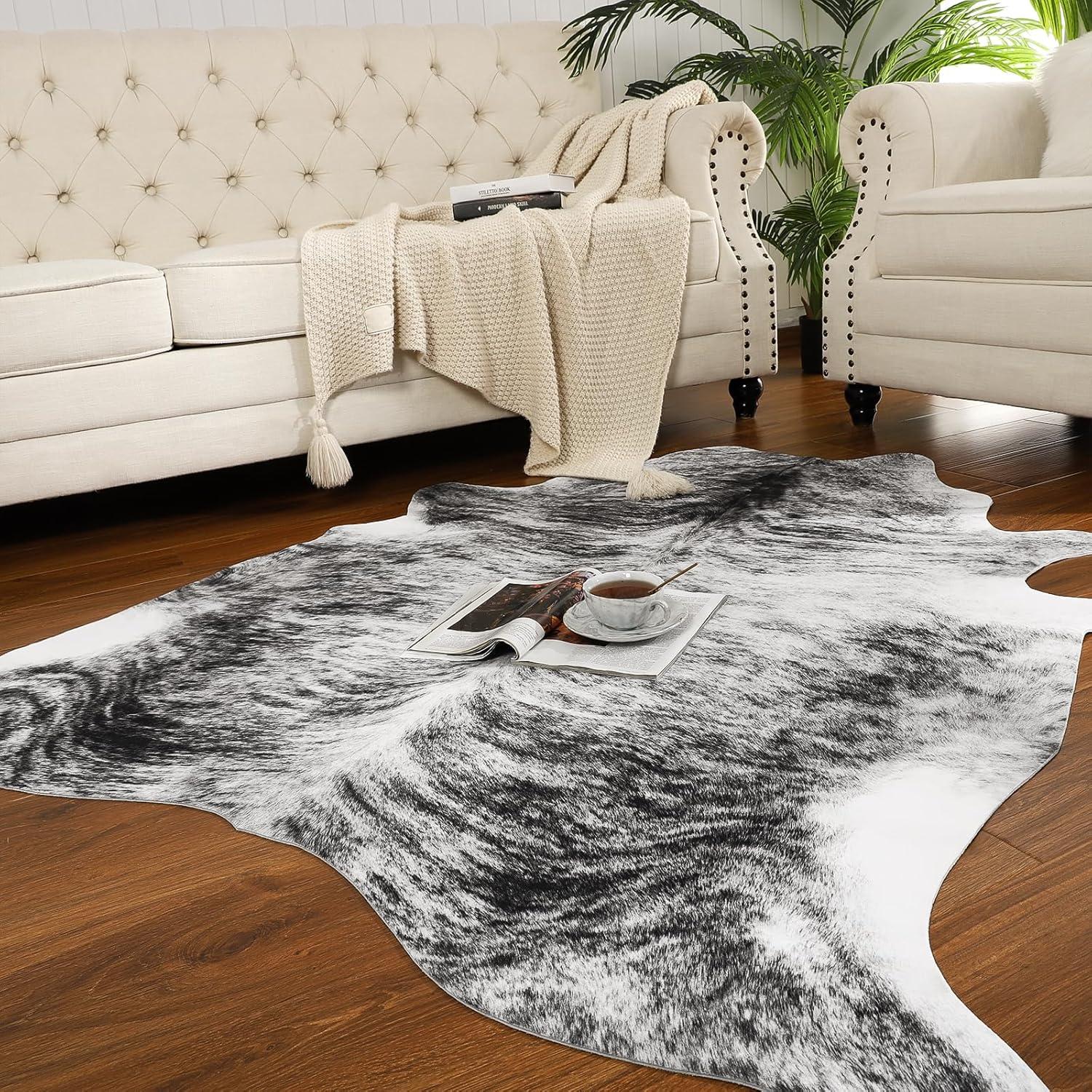 LOCHAS Premium 100% Polyester Cowhide Rug Western Style Animal Print Faux Fur Soft Comfortable Durable Easy to Clean Decor for Bedroom Living Room LOCHAS Premium 100% Polyester Cowhide Rug Western Style Animal Print Faux Fur Soft Comfortable Durable Easy to Clean Decor for Bedroom Living Room