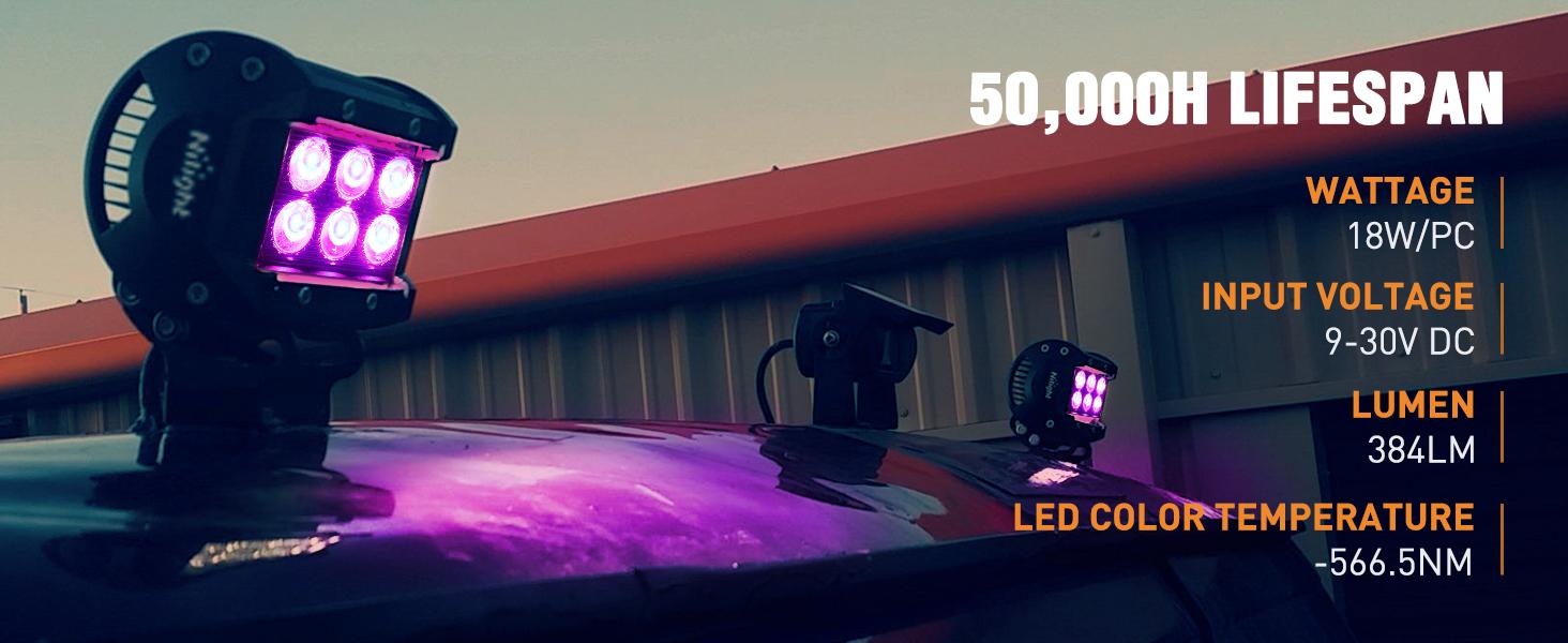 Nilight 4 Inch LED Light Pods Purple Spot Beam Driving Decoration Neon Light Bar 2PCS 18W Off Road Lights 12V 24V Lighting for Truck ATV UTV SUV RV Pick-up Van Boat light bar Automotive  dealsforyoudays