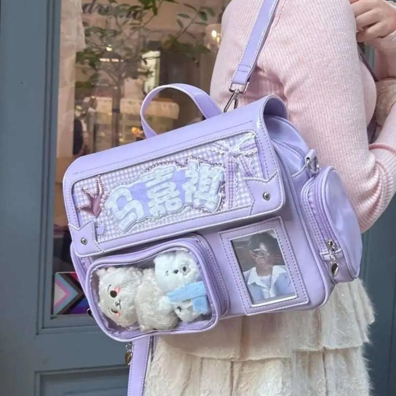 New Y2K Cute Ita Bag Harajuku Girl Transparent Pocket Large Capacity Crossbody Bag Lolita DIY Badge Display Casual Shoulder Bags