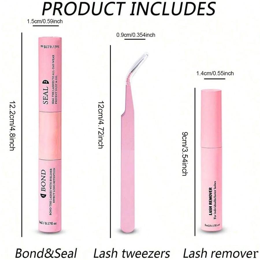 Lash Bond & Seal 10ml Individual Lash Glue, Eyelash Glue Extension, Lashes Adhesive, Super Strong Hold, DIY Lash Extension Kit with 5ml Glue Remover & Tweezers, 48–72 Hour Waterproof Wear for Lash Clusters