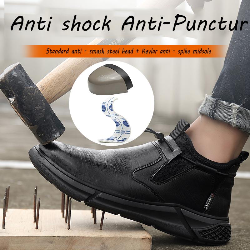 Water Proof Safety Work Shoes For Men Steel Head Leather Boots Male Footwear Indestructible Construction Work Shoes Black steel toe work boots for men