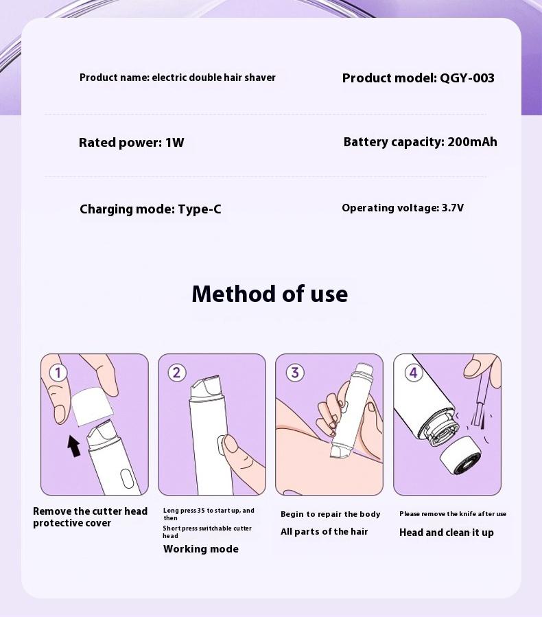 Double Head Electric Shaver, 3D Floating Dual Ring Blade Net, Long-Lasting Battery, USB Rechargeable Shaver, Safe & Comfortable, Skin-Friendly Hair Removal Tool