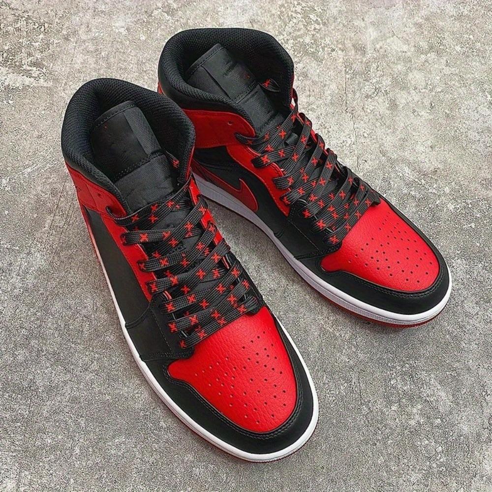 1pair shoelaces, personalized flat shoelaces, red and black shoelaces, mid top sneakers shoelaces, men's and women's shoe accessories, fashionable and cool, personalized shoelaces
