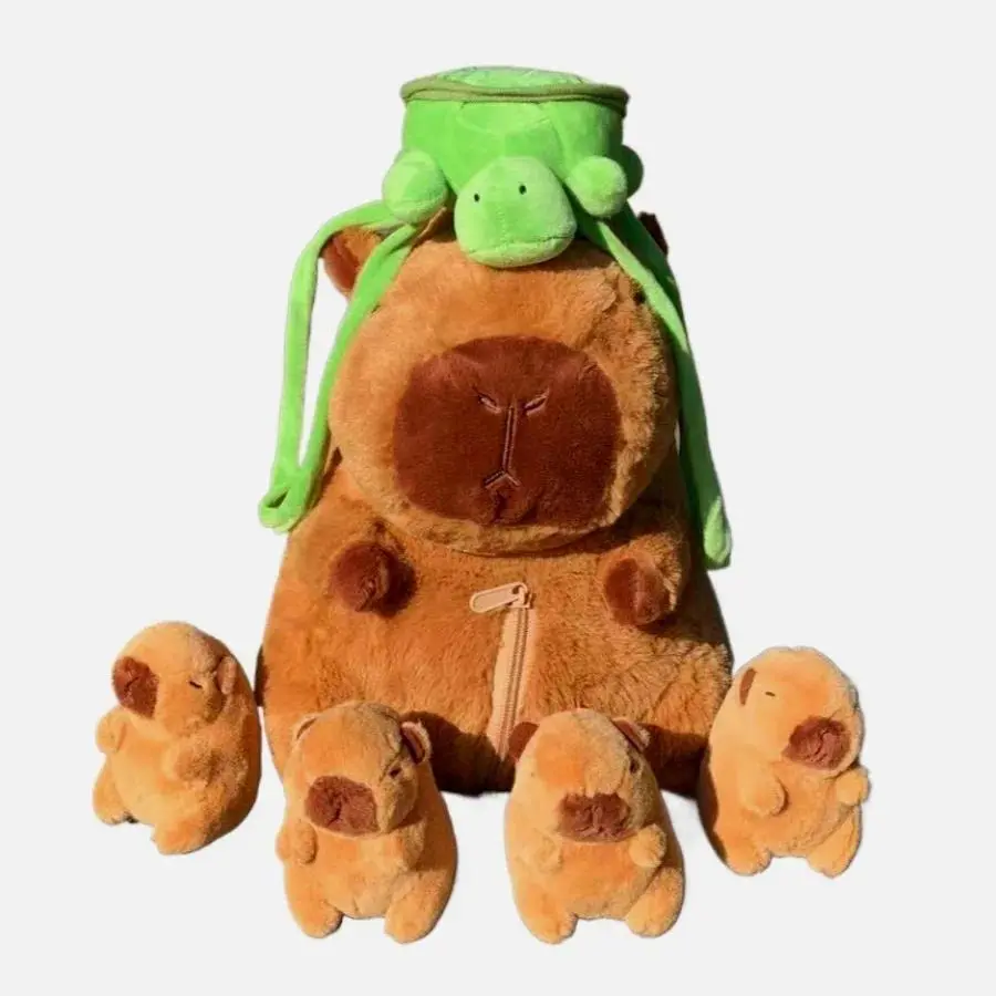 Capybara Plush Toy Set Mommy with 4 Baby Capibara Plushie Doll Stuffed Animal Pillow Turtle Backpack Kid Toys Christmas Gift