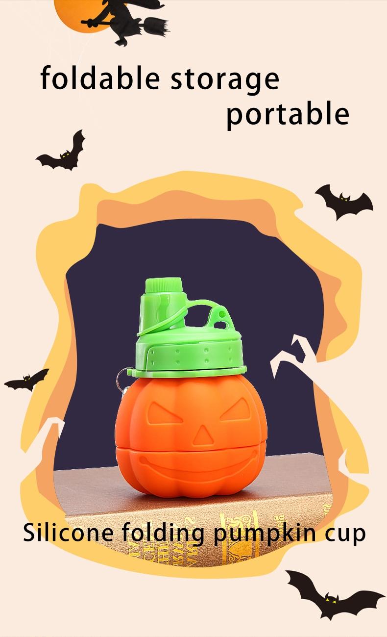 Outdoor sports water bottle, silicone folding cup, Halloween-inspired pumpkin design, telescopic and portable silicone water cup, collapsible water bottle, travel water bottle, sports portable sports water bottle, reusable water bottle, equipped with clim