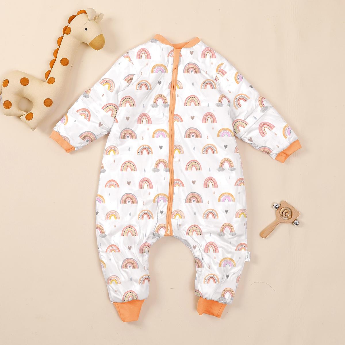 Rainbow Print Baby Sleeping Bag, Cute Cartoon Print Detachable Legs Zipper Sleeping Bag, Newborn Infant Kids Comfortable Nightgowns