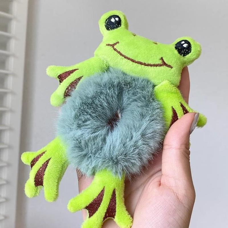 Women Cute Cartoon Big-Eyed Frog Plush Hair Scrunchies, Funny Hair Ties for Ponytail, Buns, Daily Styling, Autumn/winter
