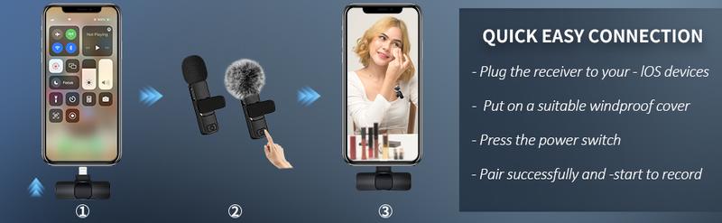 2pcs Professional Wireless Lavalier Lapel Microphone for iPhone, iPad - Cordless Omnidirectional Condenser Recording Mic for Interview Video Podcast Vlog,YouTube,TikTok