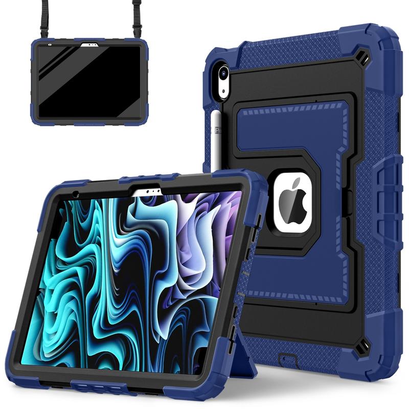 SPALLO for iPad Air 7th/6th Generation M3/M2 11-Inch 2025/2024,Kids Friendly iPad 11th/10th/9th/8th 2022/2021/2020 with Shoulder Strap/Pencil Holder,Heavy Duty Protection Shockproof Cover for i Pad Mini (A17pro) 7th/6th Gen 8.3"- Black+Blue