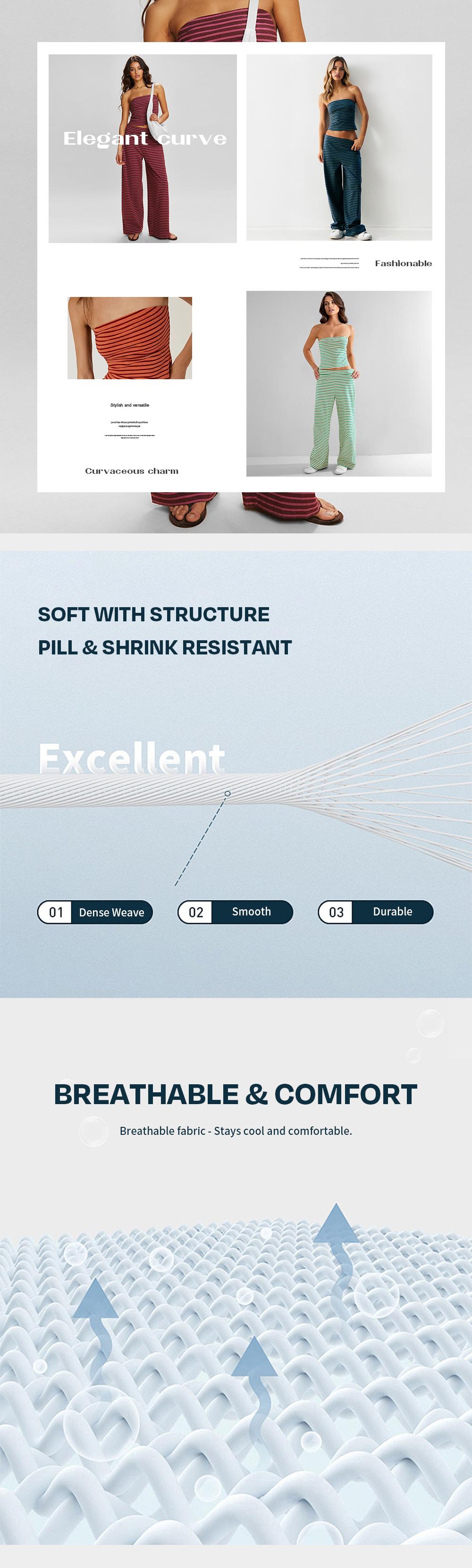 KatchMe Women's Chic Color Matching Stripe Slim Tube Top & Low-Rise Wide Leg Trousers Co-ord, Soft Spring & Summer Holiday Outfits, Comfortable Womenswear