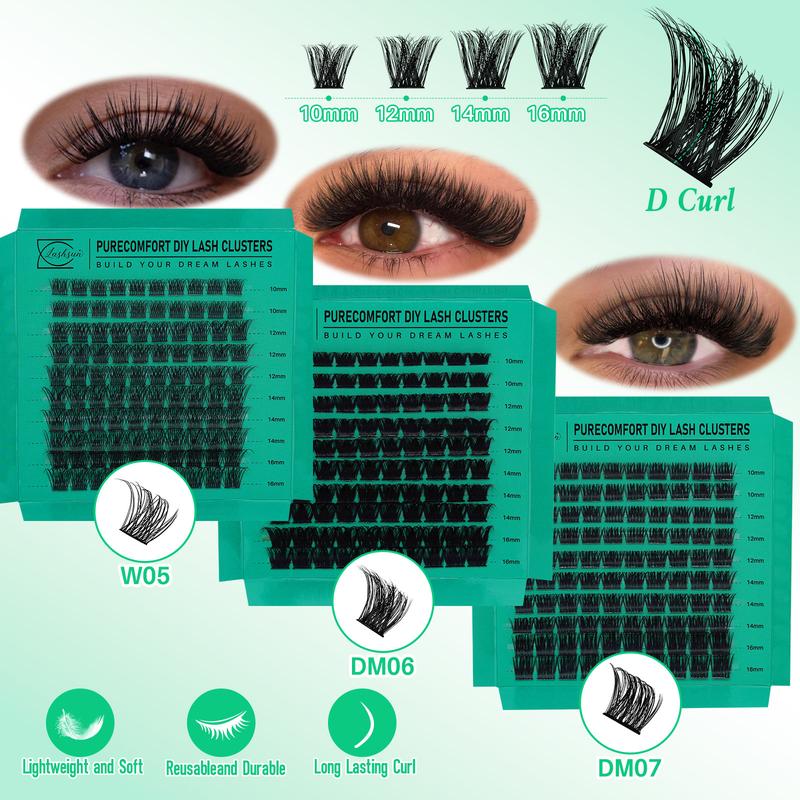 LASHSUN CHRISTMAS GIFT KIT, D Curl Mixed Length DIY Lash Clusters Kit DIY Eyelash Extensions Multi-Type Lash Volume & 3D Effect Eyelash Clusters with Lash Bond and Seal Lash Remover Lash Brush Headband Wristband Eyelash Set
