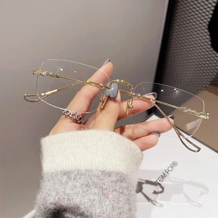 Fashion Rectangular Women's Myopia Glasses Unisex Rimless Minus Diopter Eyeglasses Trendy Near-sighted Eyewear with Diopters