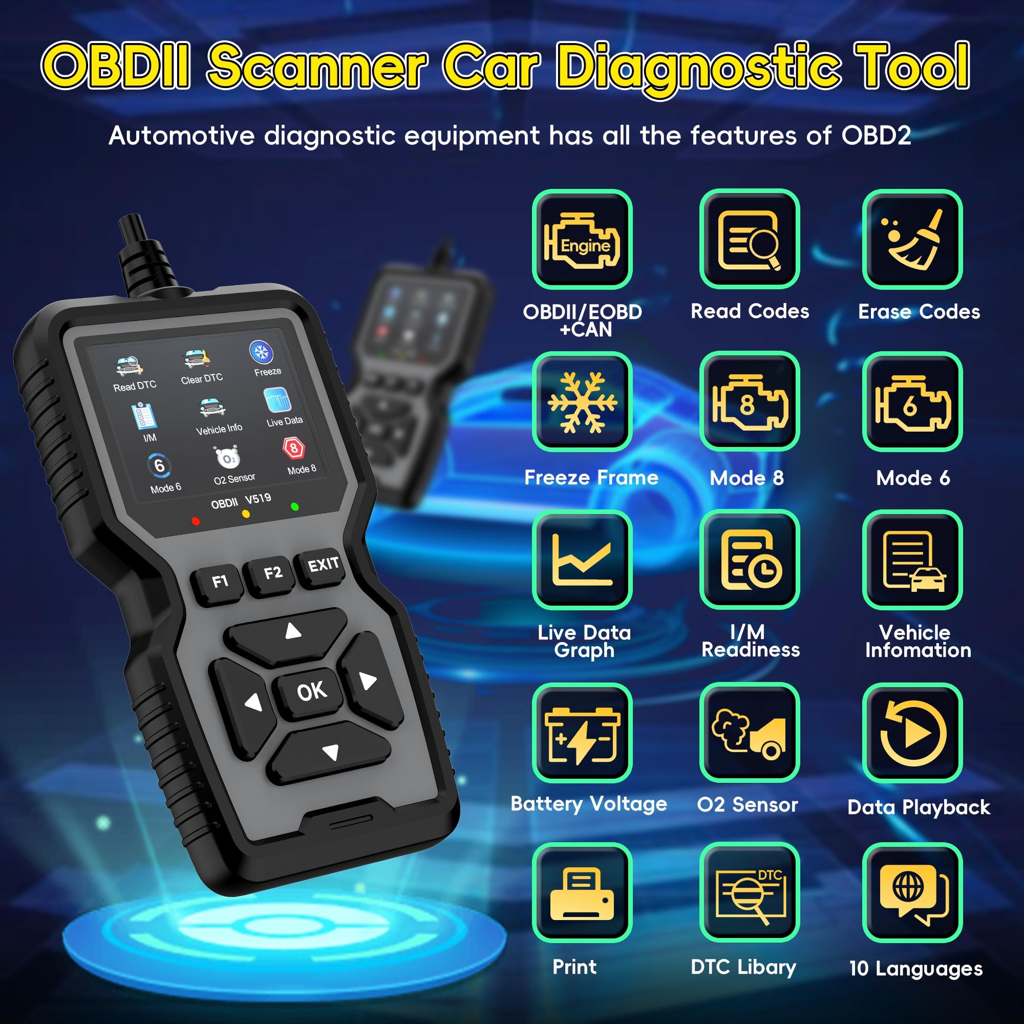 Obd2 Scanner Diagnostic Tool, Automotive Scan Tool, Engine Code Reader with Reset Function, I/m Preparation Test, Fits All Cars Made After 1996