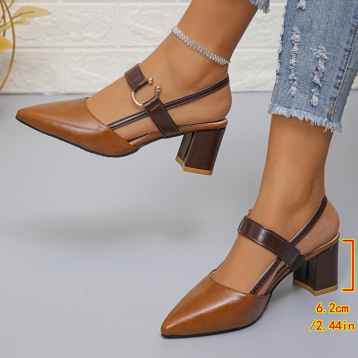 Fashionable Solid Color Slingback Heels, 1 Pair Elegant Pointed Toe Heels for Daily Wear, Casual Versatile Women's Shoes