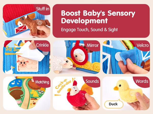 hahaland Surprise Barn with Stuffed Farm Animals with Real Sounds,Toddlers Sensory Toy,Easter Basket Stuffers,Montessori Toys for 6 Month Old Baby 1 Year Old Boy Girl Gifts,Toys for Easter,Valentines Day & Birthday Gifts