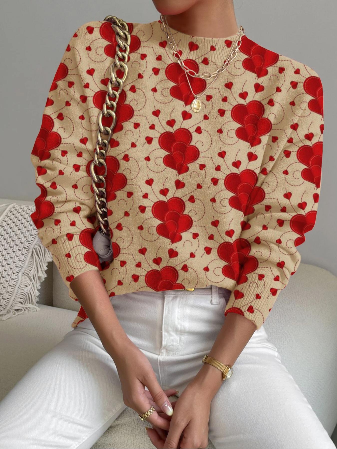 Women's Colorful Geometric Pattern Stand Collar Fitted Sweater, Fall Winter Casual Long Sleeve Knitwear, Comfortable Warm Daily Wear