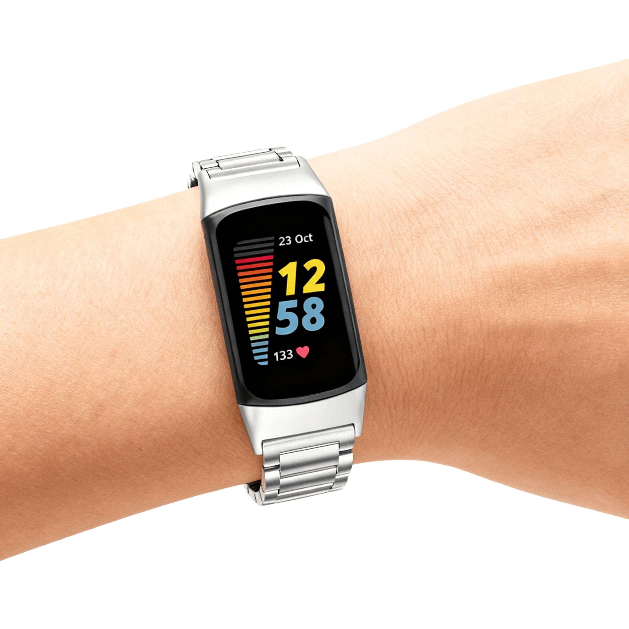 Metal strap compatible with Fitbit Charge 6/Charge 5 activity tracker, solid stainless steel women's and men's wristbands, metal watch chain strap, 6 metal stainless steel straps, 1 piece