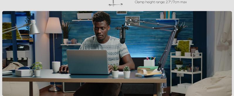 Microphone Arm Desk Mount, Bietrun Upgrade Thick Arm＆Strong Pull Metal Scissor Desk Boom Arm for Blue Yeti/Wave/Snowball/Quadcast/Shure SM7B/SM58/MV7, with 3/8" Plug, 3/8" to 5/8" Adapter, Mic Clip