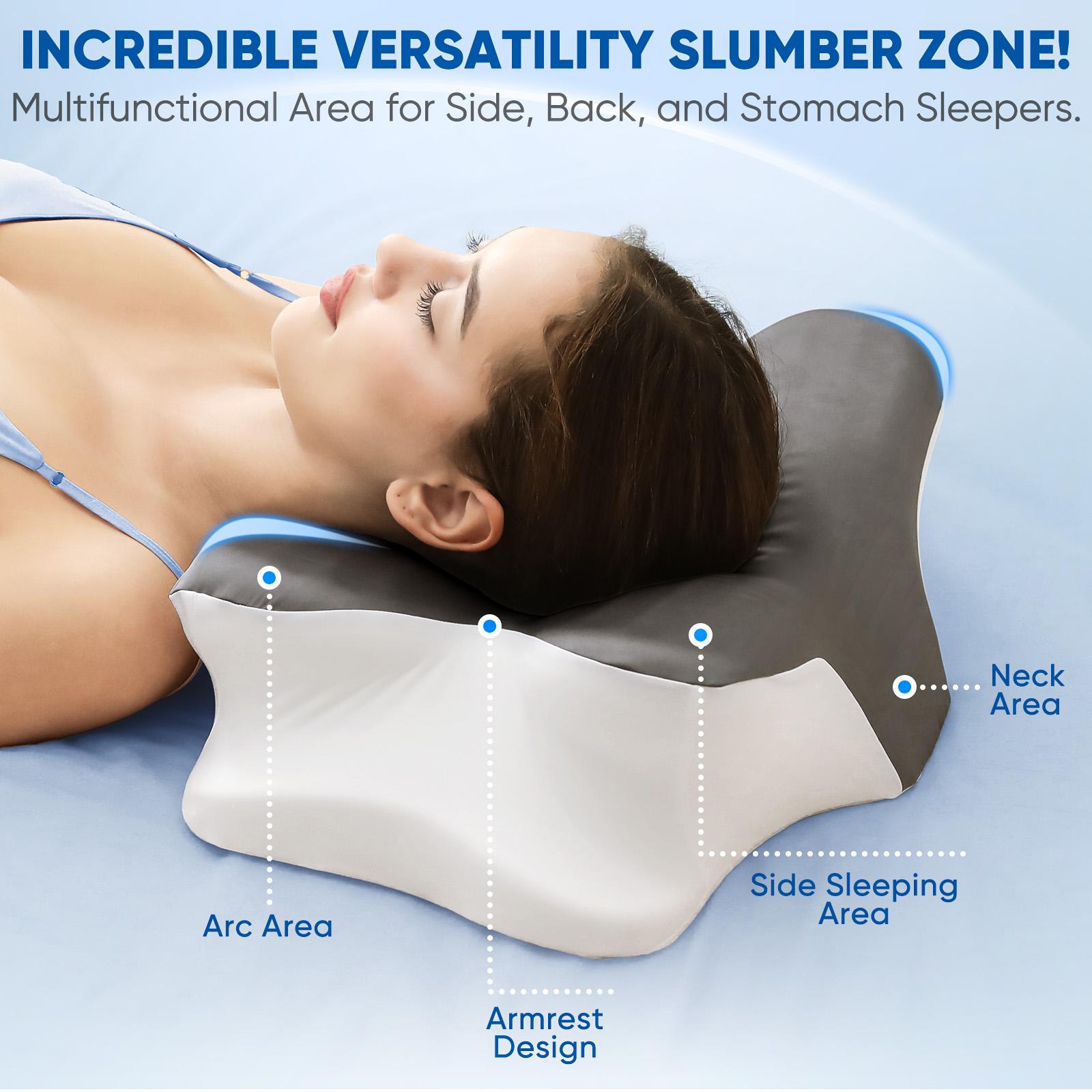 Gray butterfly-shaped neck pillow with storage bag, Contoured memory foam pillow, foldable and washable silk pillowcase, the first choice for birthday gifts, suitable for side, back and stomach sleepers, travel, dormitory and camping essentials