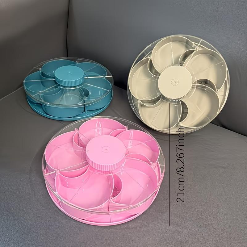 Rotating Divided Serving Tray with Spinning Lid, Multi-Compartment Food Organizer, Portable Travel Snack Box, Ideal Hostess Gift