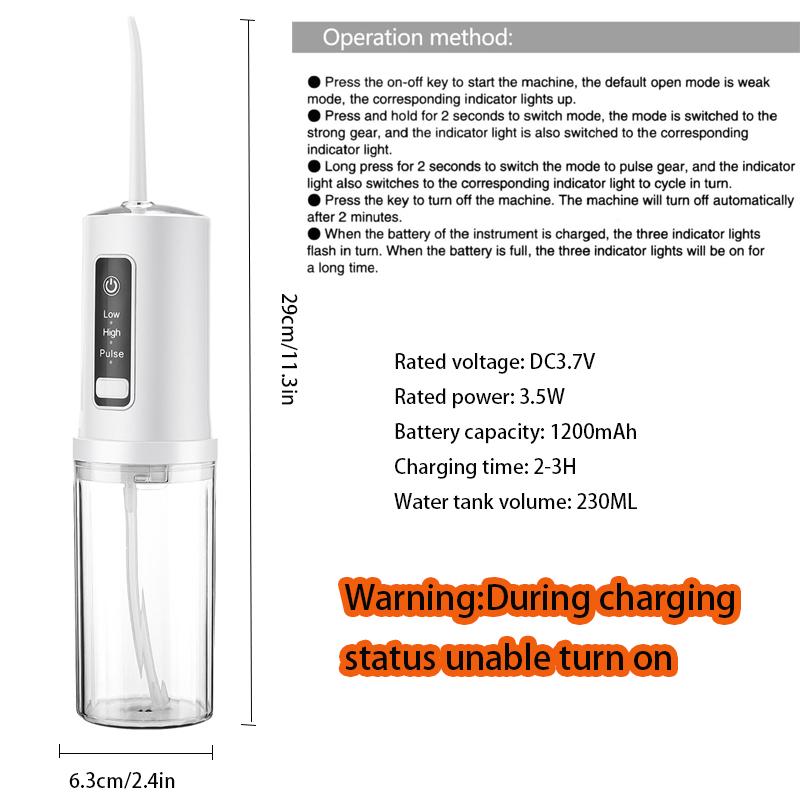 Foldable Oral Irrigator, Cordless Water Flosser with 4-nozzle 230ML Water Tank Travel Oral Irrigator, Ideal Teech Cleaning Device, Portable Oral Irrigator