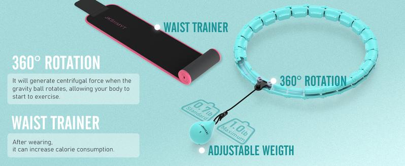 JKSHMYT Smart Weighted Fit Hoop Plus Size for Adults fitness, 2 in 1 exercise Hoop, 24 Links Detachable & Size Adjustable, with Waist Trainer for Women