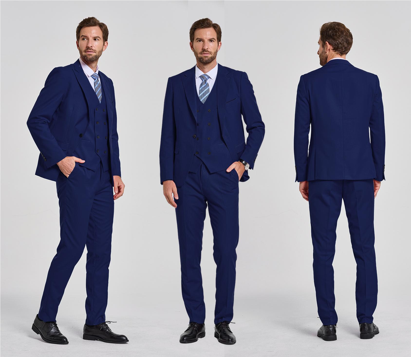 YND Men's Slim Fit 3 Pieces Suit, One Button Solid Jacket Pants Set with Tie for Wedding Party Business Prom