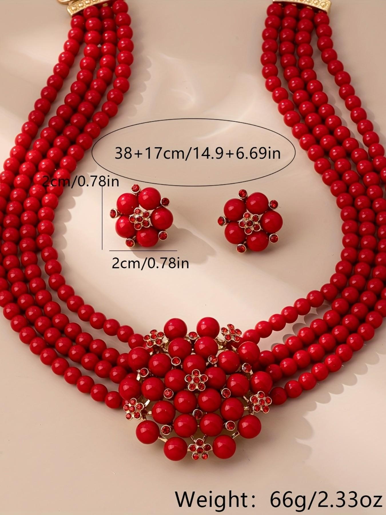 3-Piece Luxury Vintage French Style Multi-Layer Imitation Pearl Necklace Earrings Set, Perfect for Women's Evening Weddings Parties